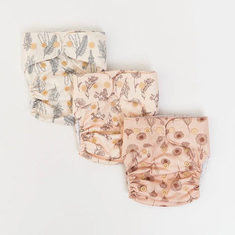 Reusable Cloth Diaper Set - Pocket Style with Botanical Print