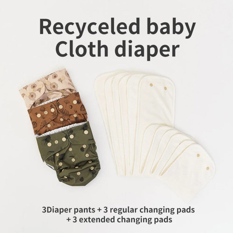 Reusable Cloth Diaper Set - Pocket Style with Botanical Print