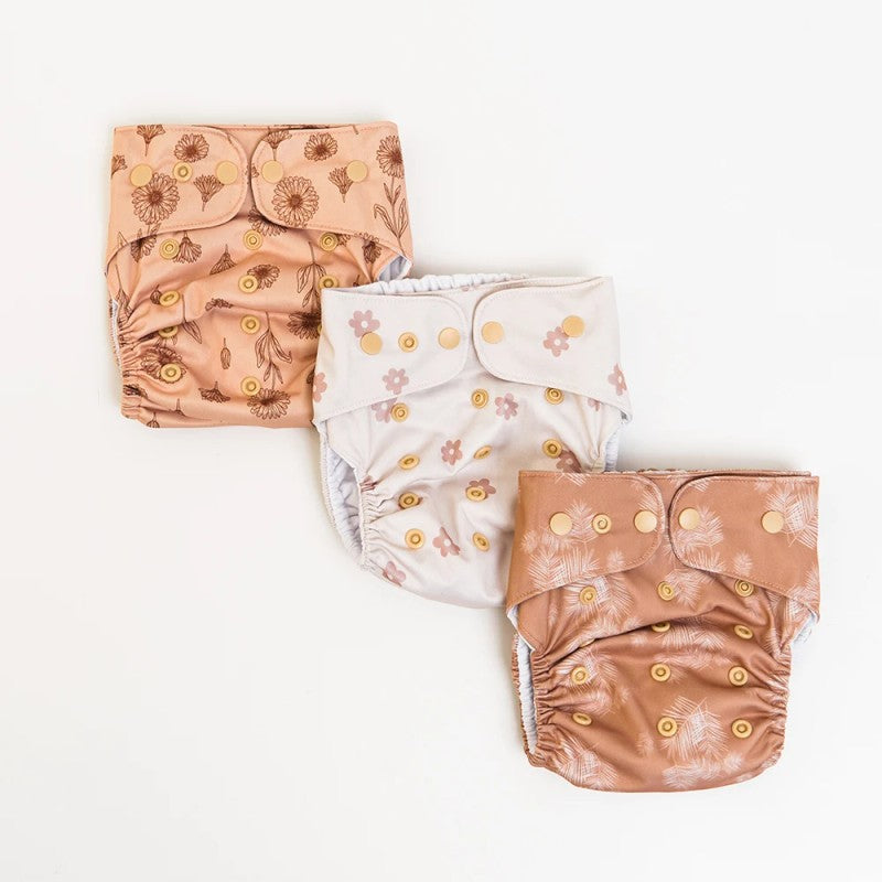 Reusable Cloth Diaper Set - Pocket Style with Botanical Print