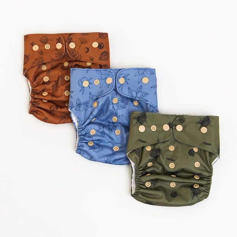 Reusable Cloth Diaper Set - Pocket Style with Botanical Print