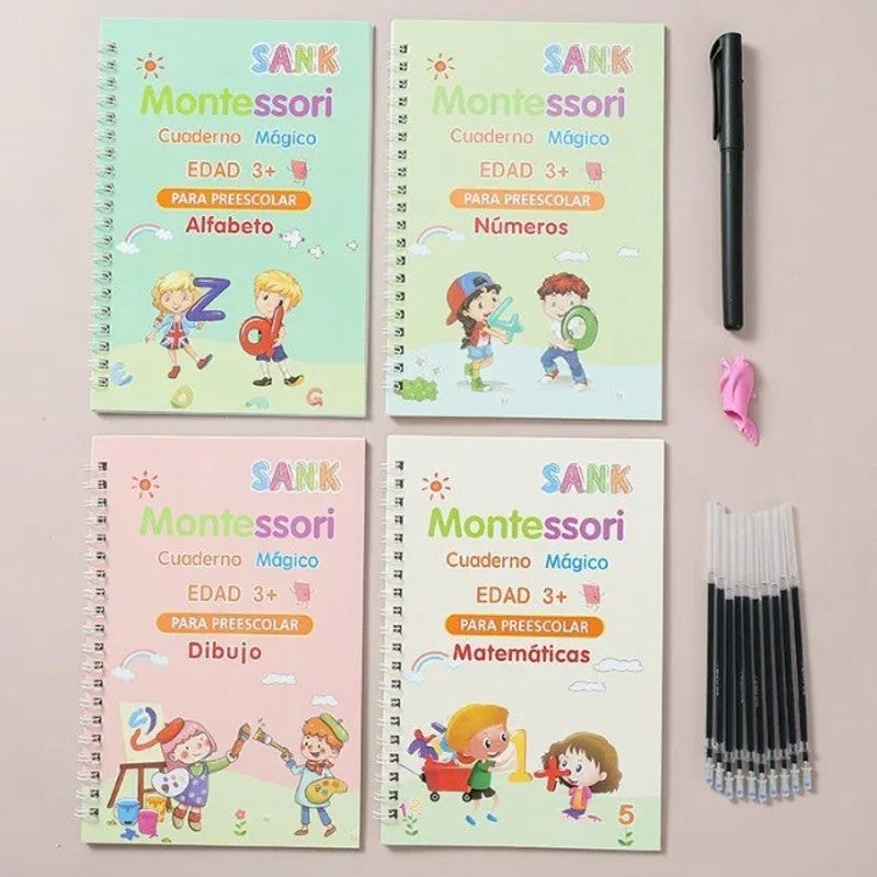 Reusable Magic Groove Handwriting Practice Copybook Set - 4 Books with Pen