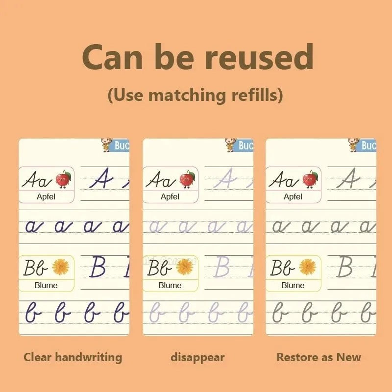 Reusable Magic Groove Handwriting Practice Copybook Set - 4 Books with Pen