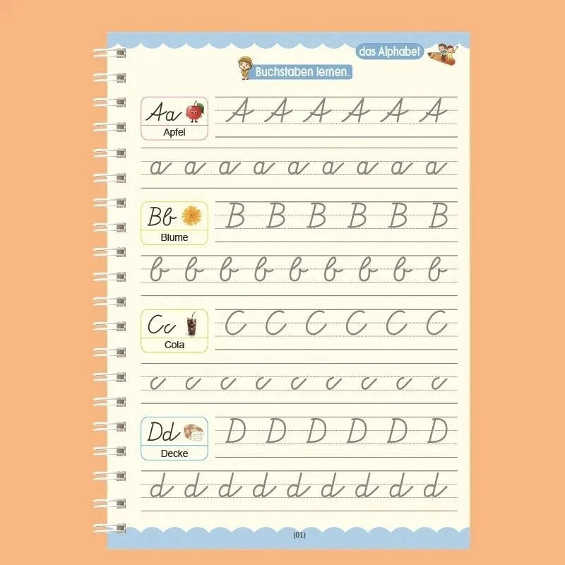 Reusable Magic Groove Handwriting Practice Copybook Set - 4 Books with Pen