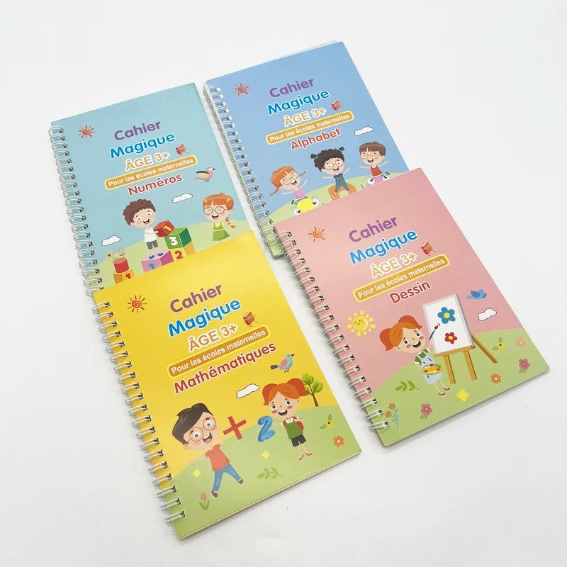 Reusable Magic Groove Handwriting Practice Copybook Set - 4 Books with Pen