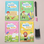 Reusable Magic Groove Handwriting Practice Copybook Set - 4 Books with Pen