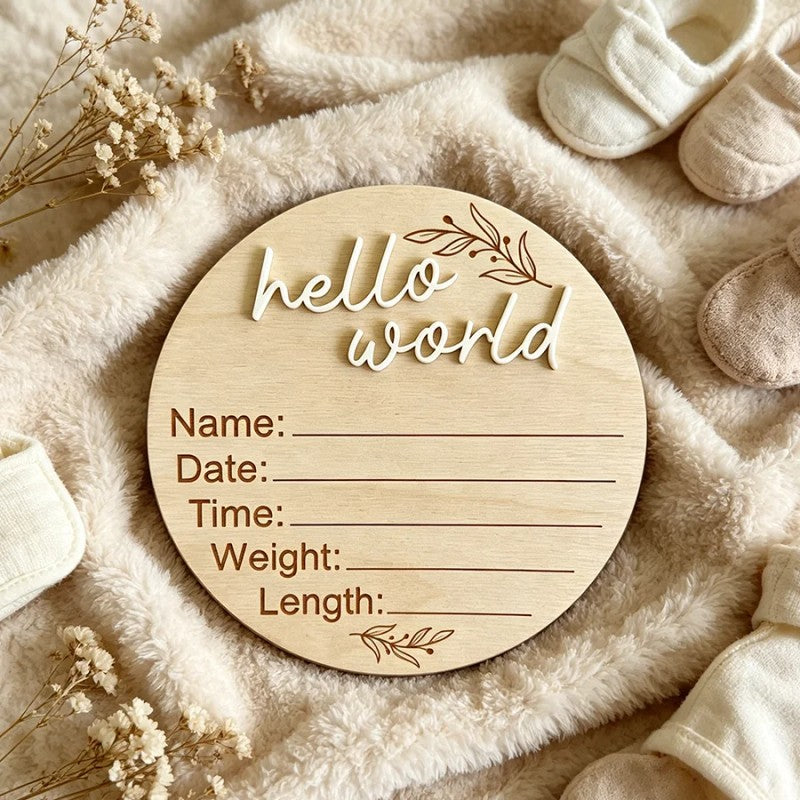 Round Birth Announcement Plaque - Laser Engraved with 3D Lettering