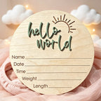 Round Birth Announcement Plaque - Laser Engraved with 3D Lettering