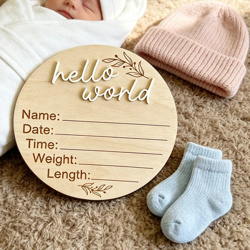 Round Birth Announcement Plaque - Laser Engraved with 3D Lettering