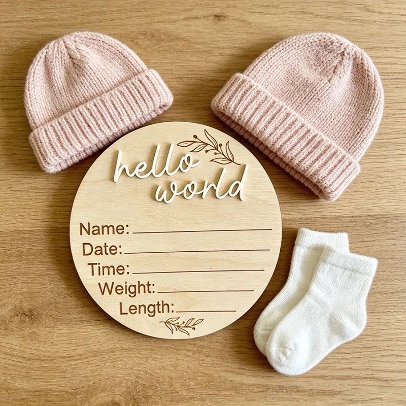 Round Birth Announcement Plaque - Laser Engraved with 3D Lettering