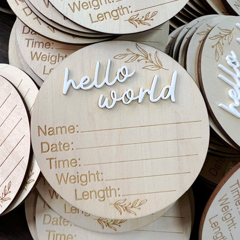 Round Birth Announcement Plaque - Laser Engraved with 3D Lettering
