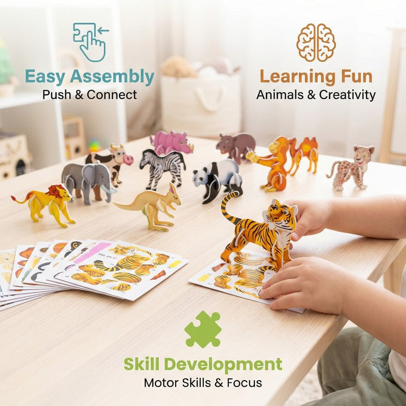 Set 3D Cartoon Puzzle Set - Animal and Vehicle Figures