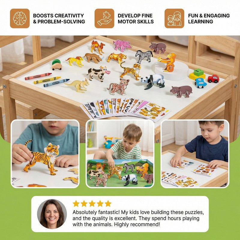 Set 3D Cartoon Puzzle Set - Animal and Vehicle Figures