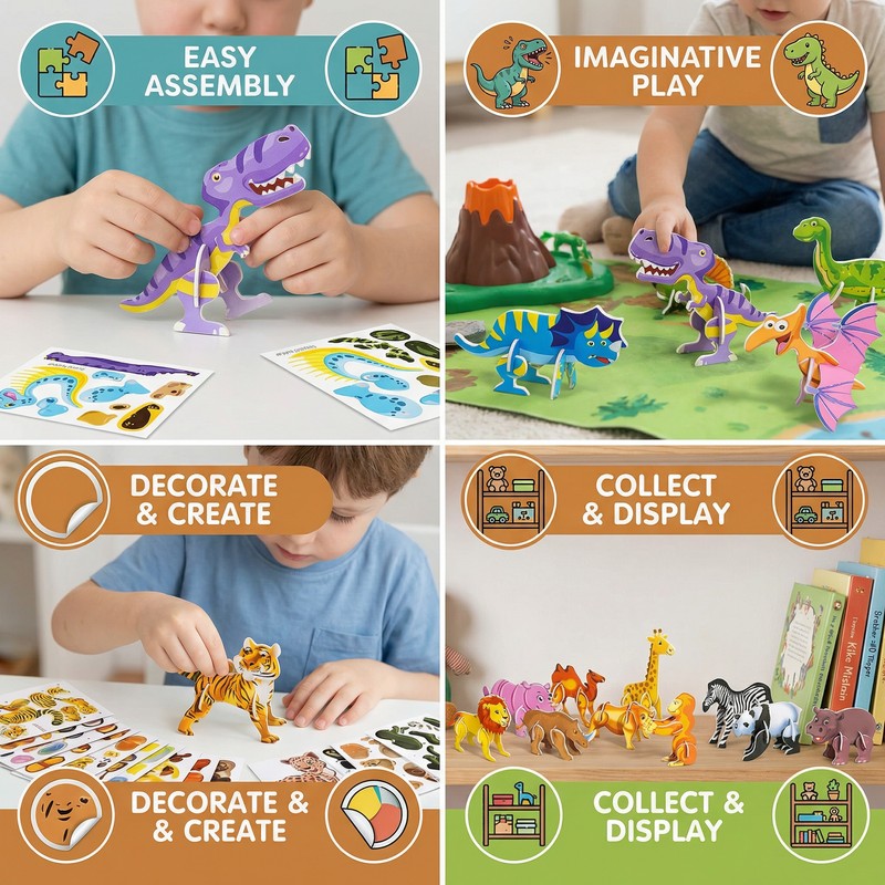Set 3D Cartoon Puzzle Set - Animal and Vehicle Figures
