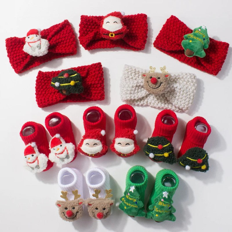 Set Baby Headband and Socks - Christmas Cartoon
