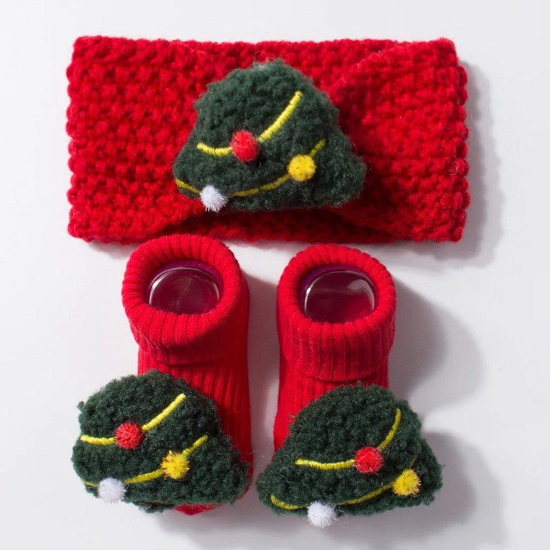 Set Baby Headband and Socks - Christmas Cartoon