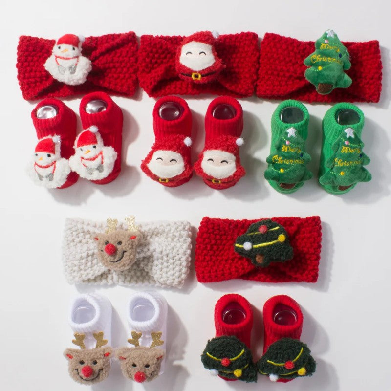 Set Baby Headband and Socks - Christmas Cartoon