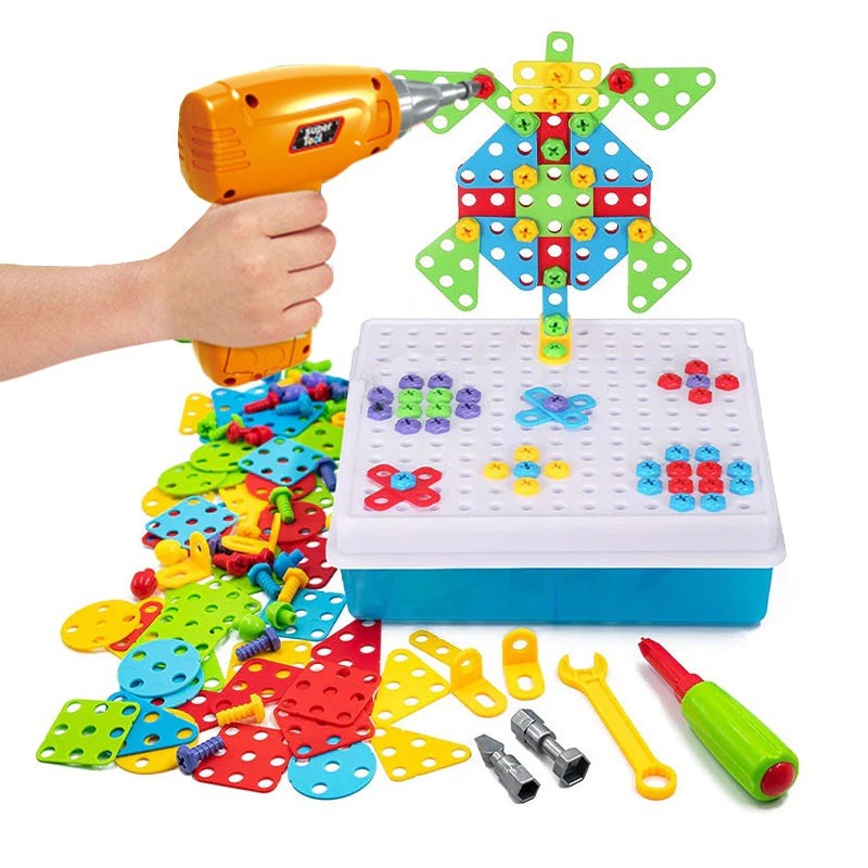 Set Building Board with Toy Drill and Storage Box