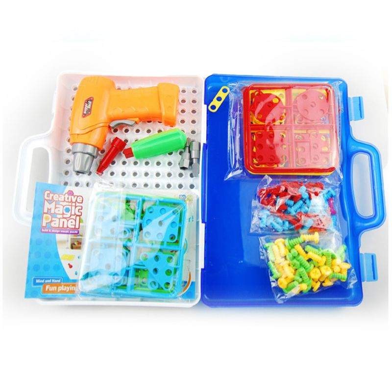 Set Building Board with Toy Drill and Storage Box