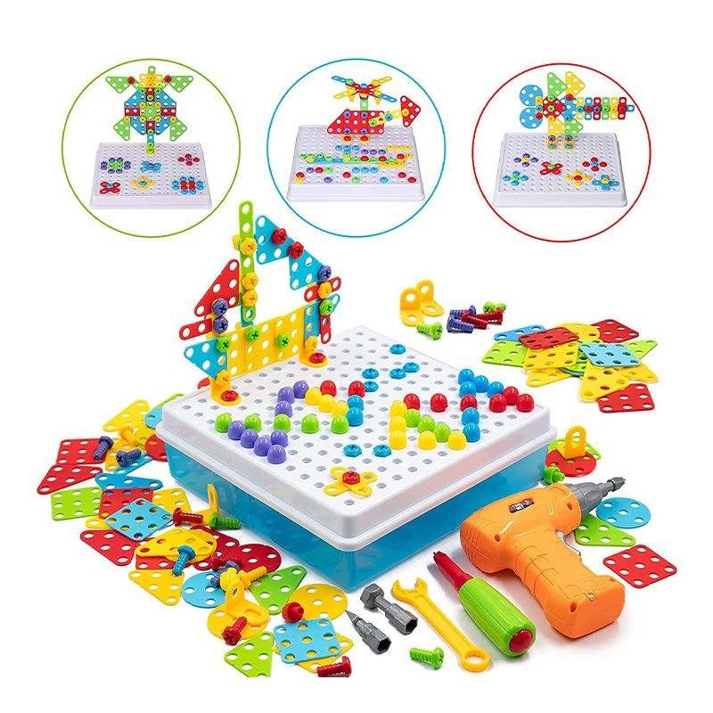 Set Building Board with Toy Drill and Storage Box