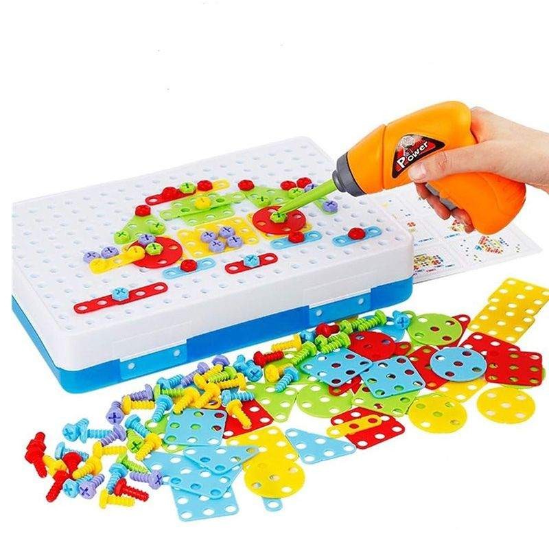 Set Building Board with Toy Drill and Storage Box