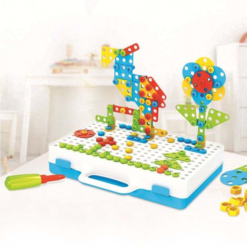 Set Building Board with Toy Drill and Storage Box