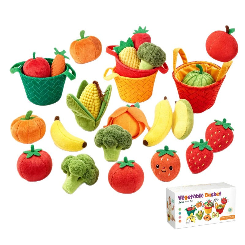 Set Fruit and Vegetable Figures with Fabric Baskets