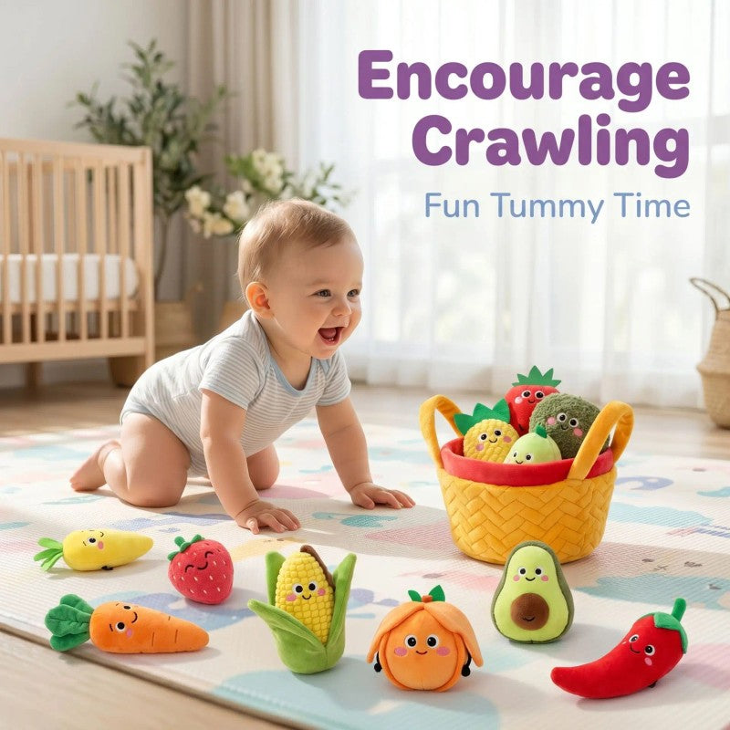 Set Fruit and Vegetable Figures with Fabric Baskets