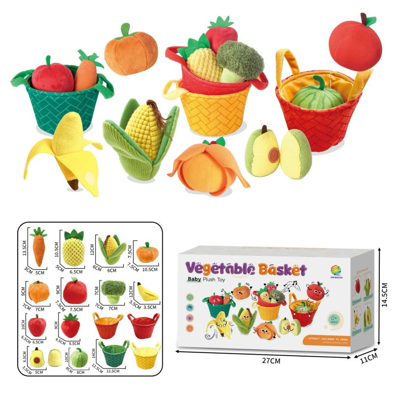 Set Fruit and Vegetable Figures with Fabric Baskets