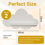Set of 2 Cloud-Shaped Floating Wall Shelves - White with LED Backlight