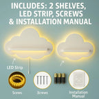 Set of 2 Cloud-Shaped Floating Wall Shelves - White with LED Backlight