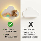 Set of 2 Cloud-Shaped Floating Wall Shelves - White with LED Backlight