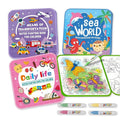 Set of Reusable Water Coloring Books - 4 Themes with Refillable Pens