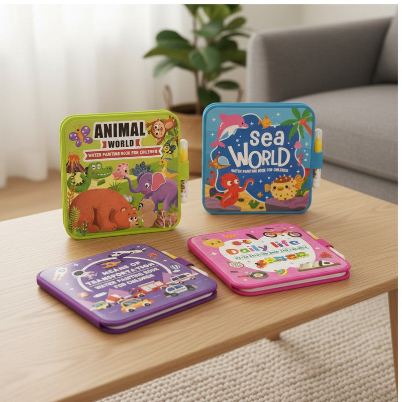 Set of Reusable Water Coloring Books - 4 Themes with Refillable Pens