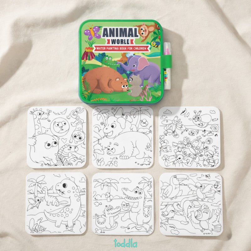 Set of Reusable Water Coloring Books - 4 Themes with Refillable Pens