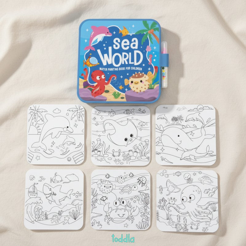 Set of Reusable Water Coloring Books - 4 Themes with Refillable Pens