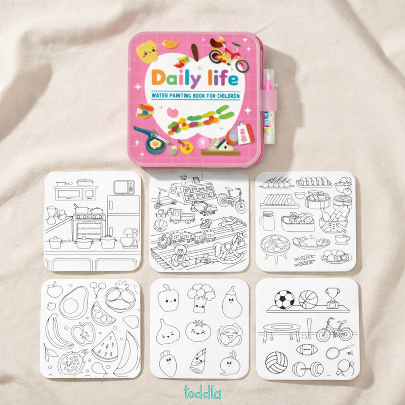 Set of Reusable Water Coloring Books - 4 Themes with Refillable Pens
