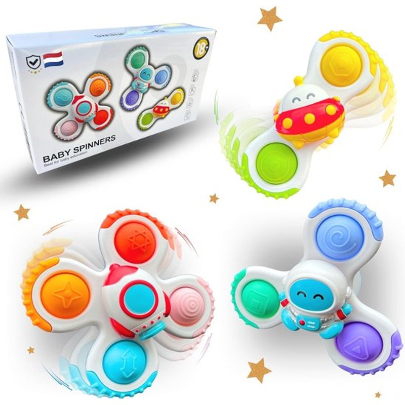 Set of Sensory Spinner Toys with Suction Cups - 3-Piece Set