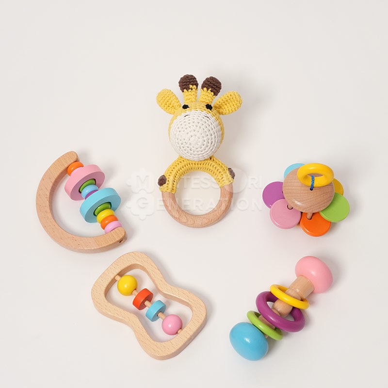 Set of Wooden Rattles - Montessori Baby Toy Kit