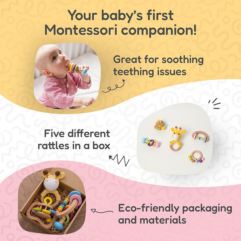 Set of Wooden Rattles - Montessori Baby Toy Kit
