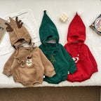 Set with Hooded Romper and Christmas Embroidered Print