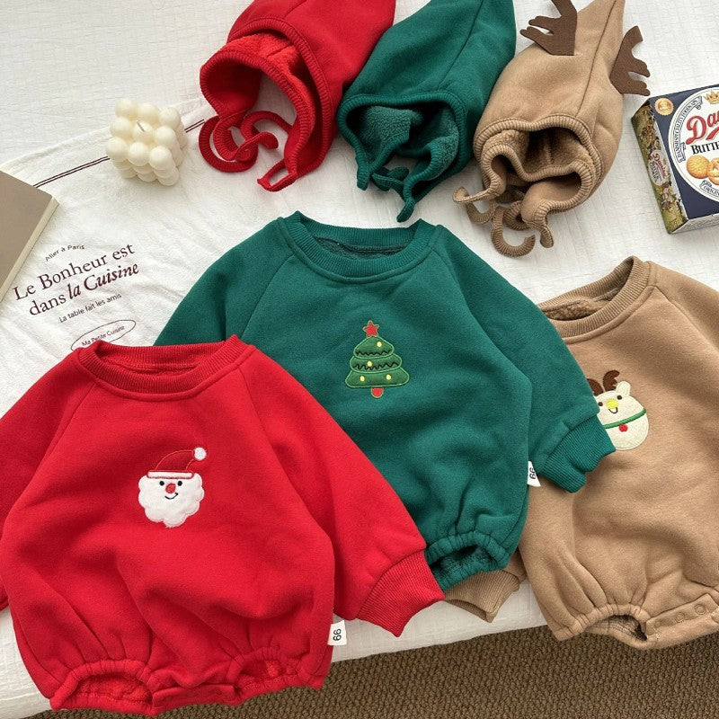 Set with Hooded Romper and Christmas Embroidered Print