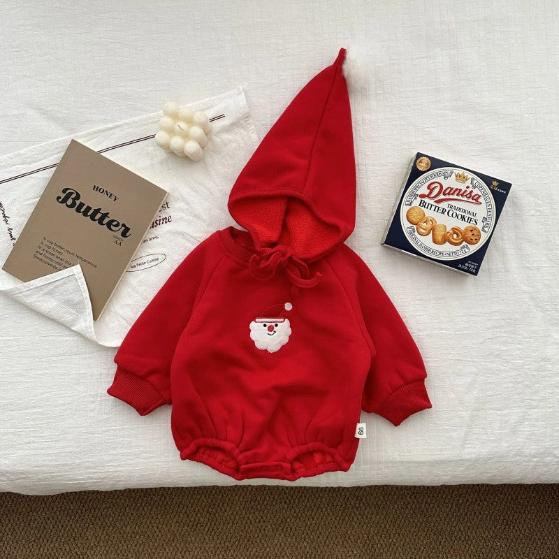 Set with Hooded Romper and Christmas Embroidered Print