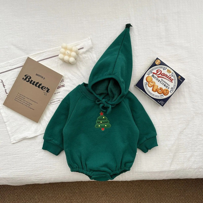 Set with Hooded Romper and Christmas Embroidered Print