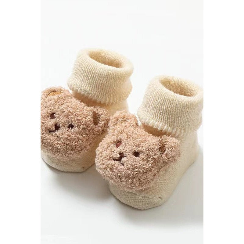 Slipper Socks with Bear Face Appliqué
