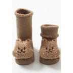 Slipper Socks with Bear Face Appliqué