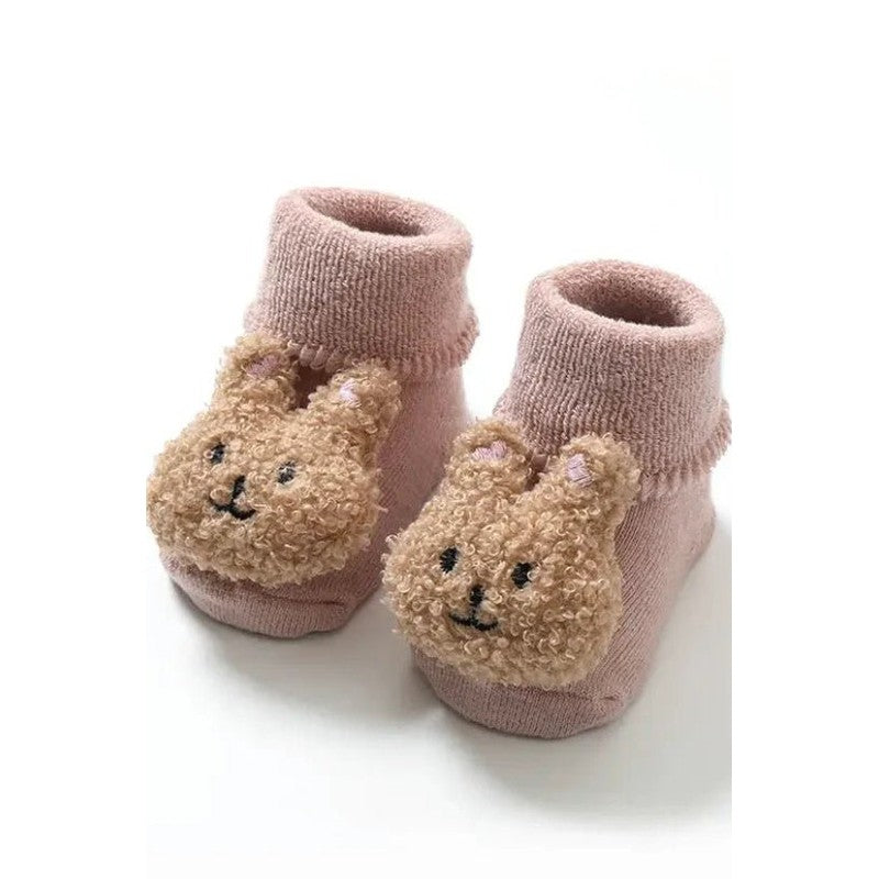 Slipper Socks with Bear Face Appliqué