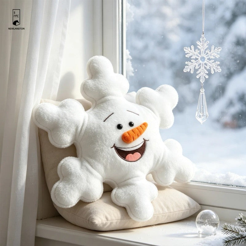 Snowman Plush Pillow - Snowflake Shape with 3D Face