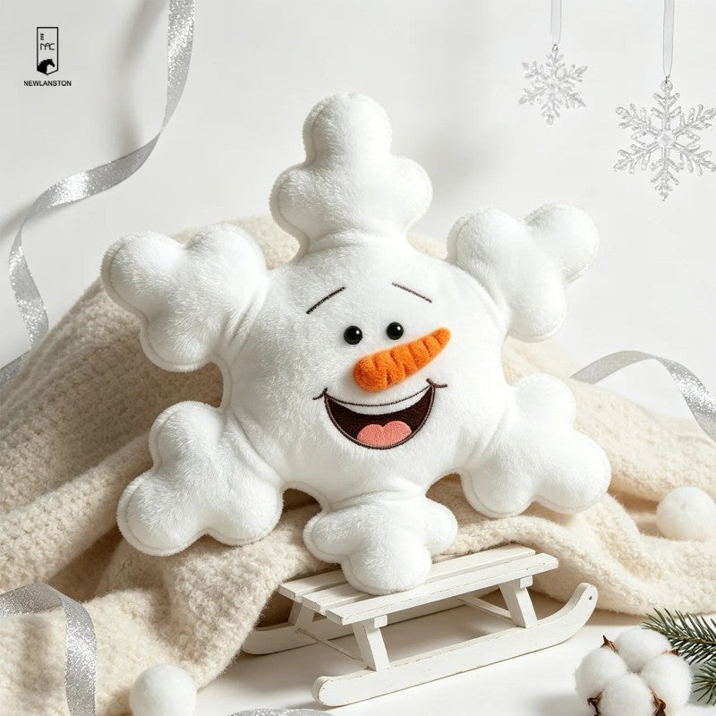 Snowman Plush Pillow - Snowflake Shape with 3D Face