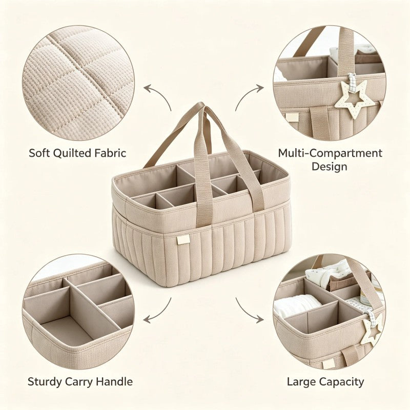 Storage Basket - Open-Top Quilted with Side Pockets
