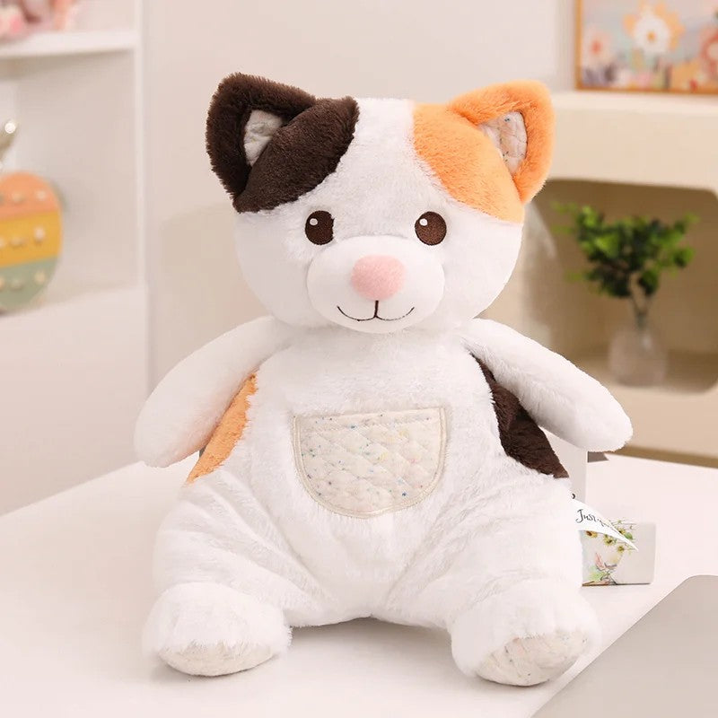 Stuffed Plush Animal Toy - Embroidered Face with Quilted Front Pocket